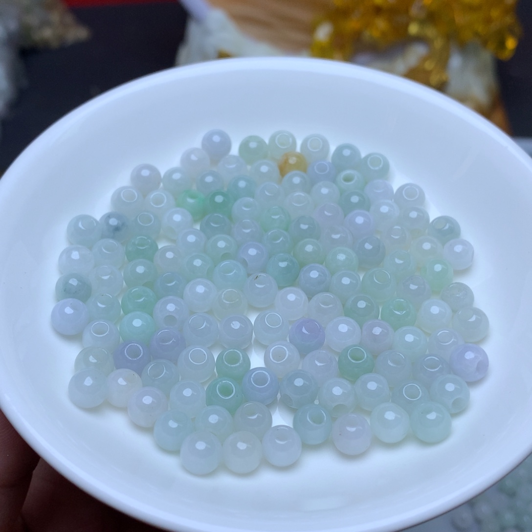 【闪购商品】翡翠手链未镶嵌卡6冰绿白大孔100个