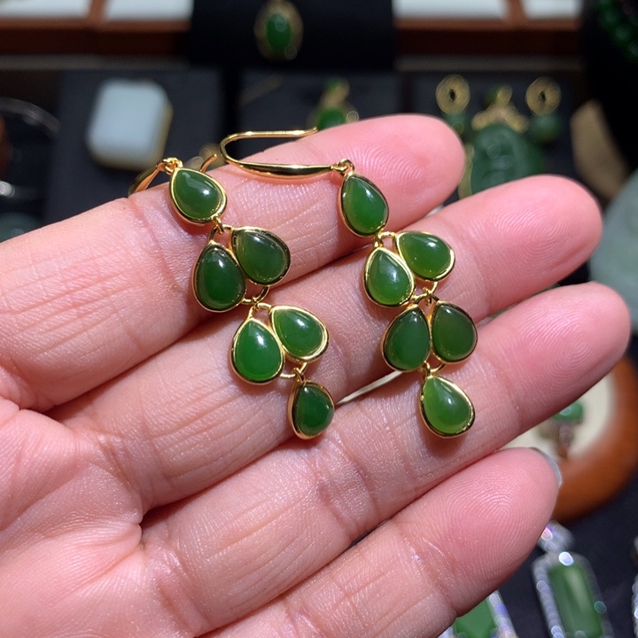 和田玉耳坠银S925镶嵌