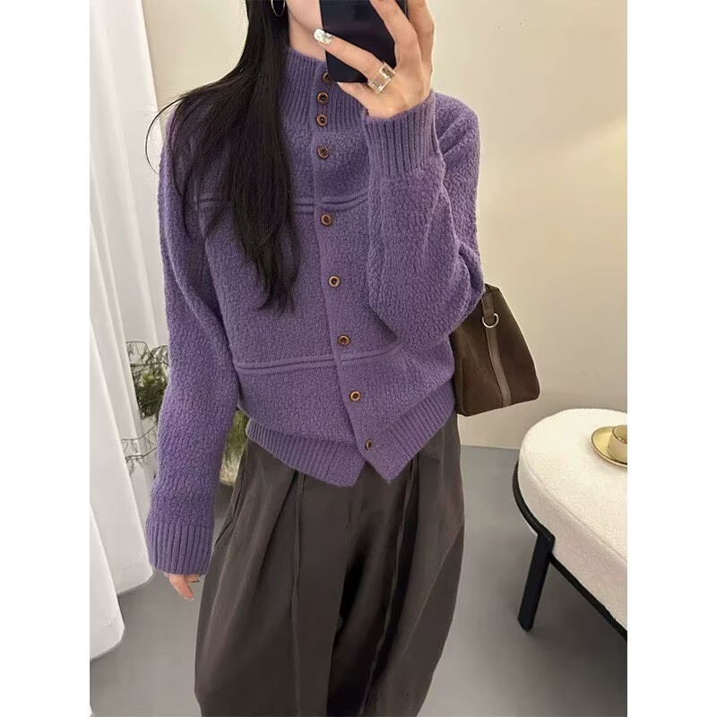 微甜【紫霞仙子-菠萝设计开衫】新款加厚针织上衣开衫女百搭