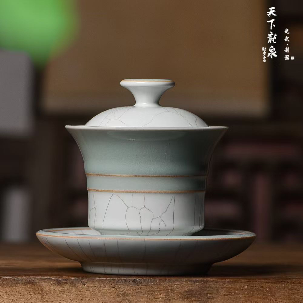 玉带国工匠省大师周光武厚釉马蹄三才盖碗茶器