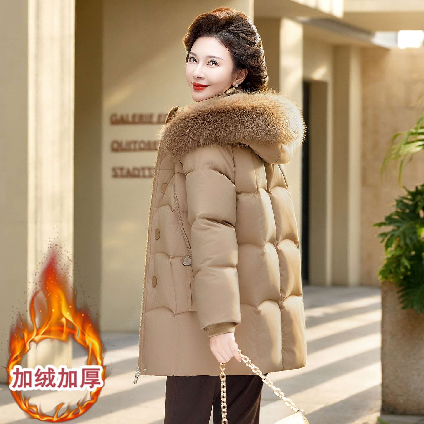 中老年妈妈冬装中长款百搭棉服女加绒加厚保暖短款棉衣小棉袄外套