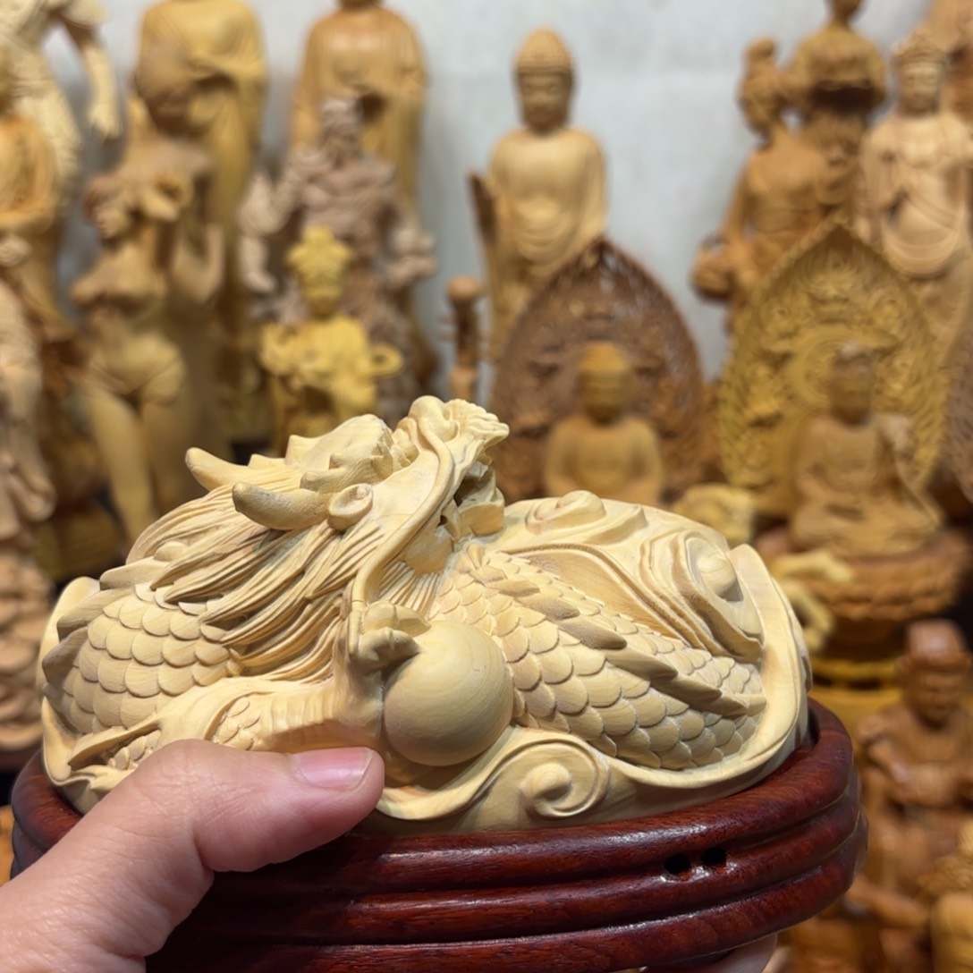 黄杨木爷***茶黄杨木龙盘香炉瑕疵