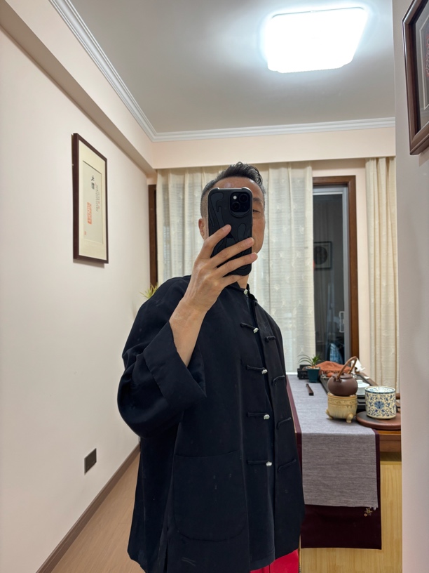 三哥手工：黑色代扣新中式唐装时尚简约（羊毛醋酸）上衣中国风