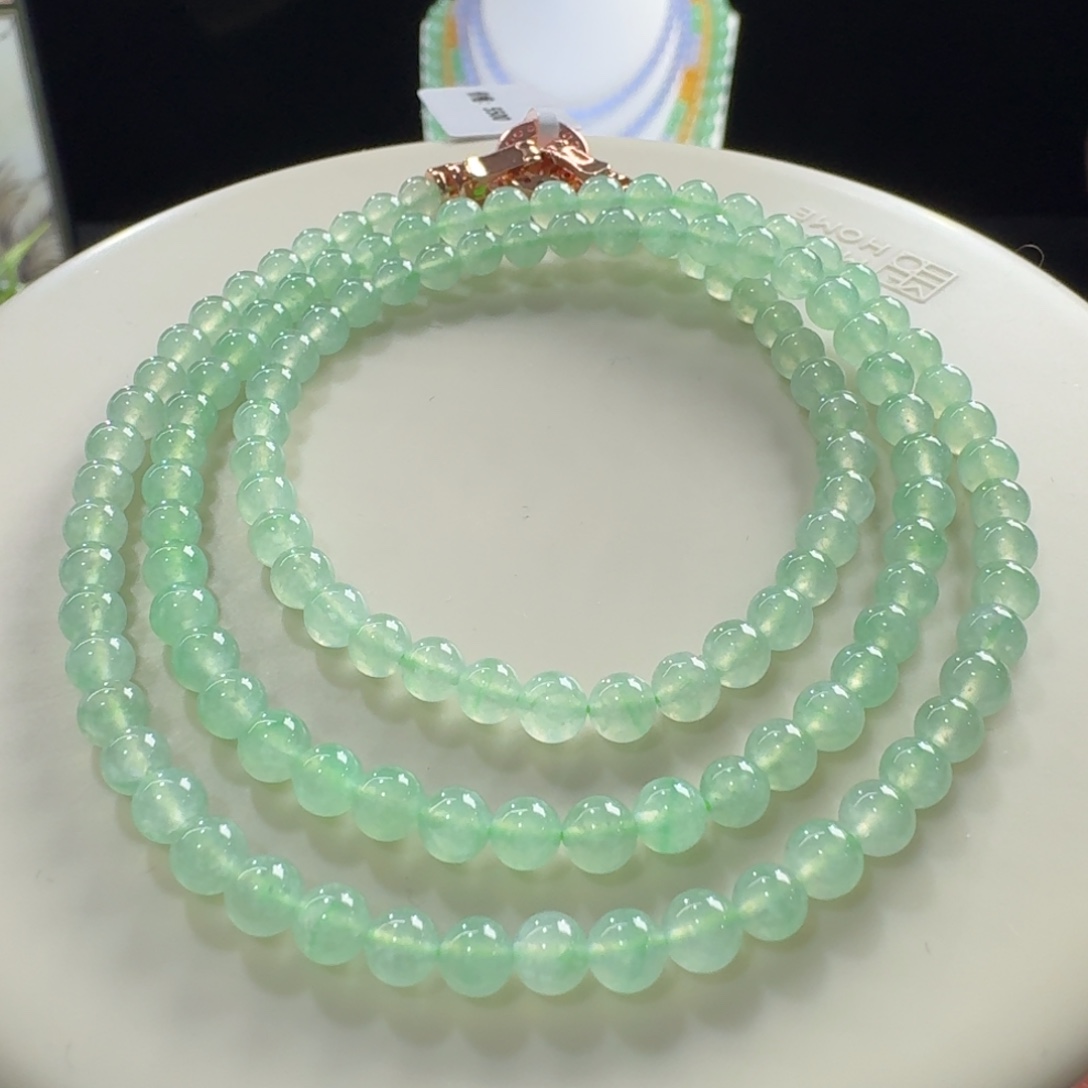 翡翠未镶嵌手链小高冰葡萄绿长串4.5mm