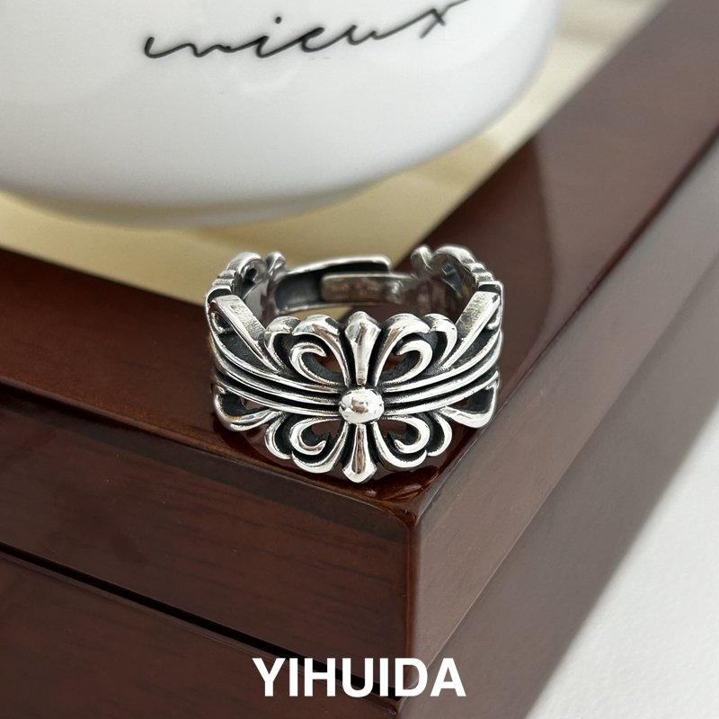 925银戒指 s925银高级感时尚冷淡风十字架开口戒指