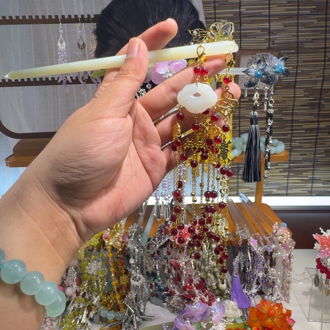 蛇纹石玉合金发饰