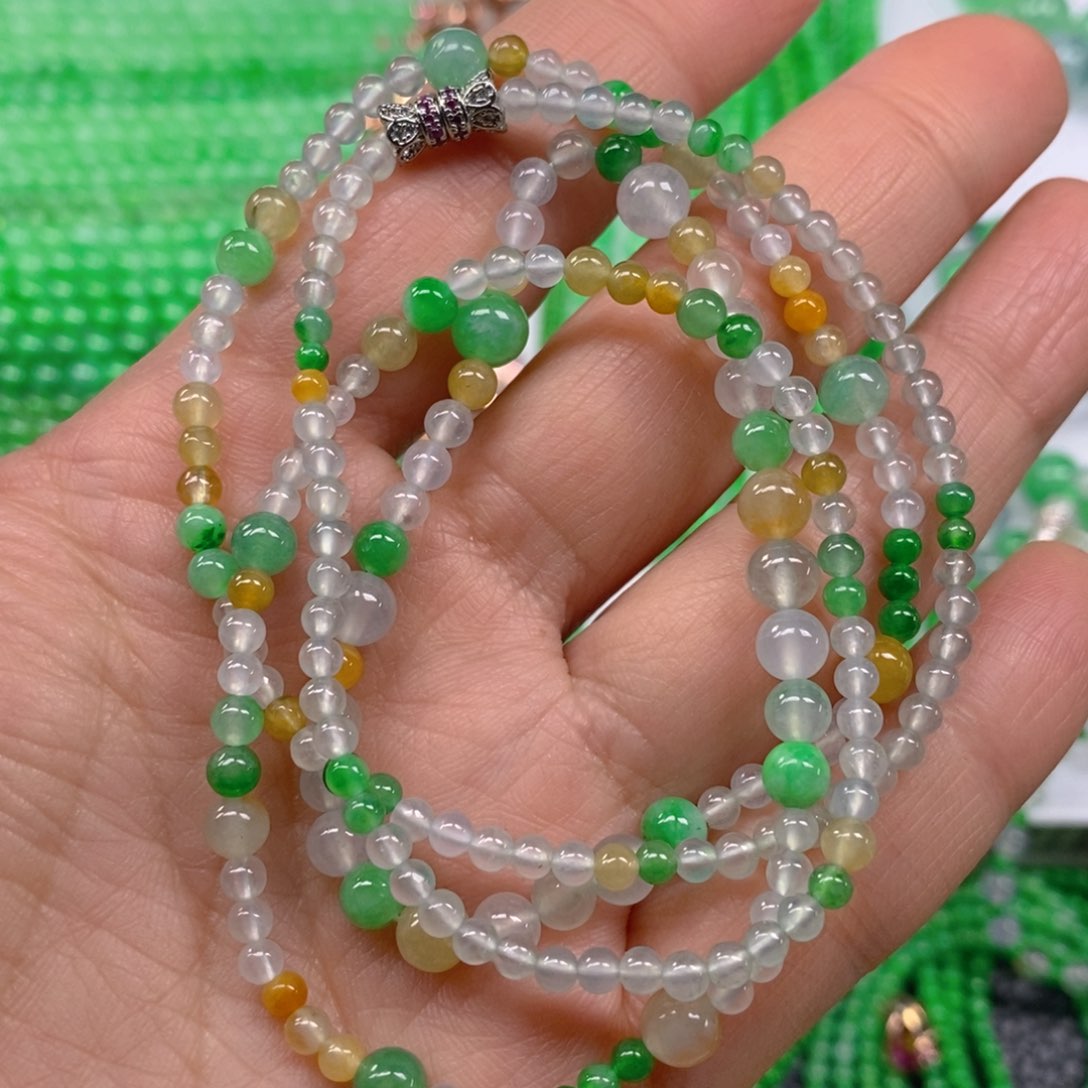 翡翠颈饰未镶嵌冰种多宝塔链3.4，5.5，6.3m' m