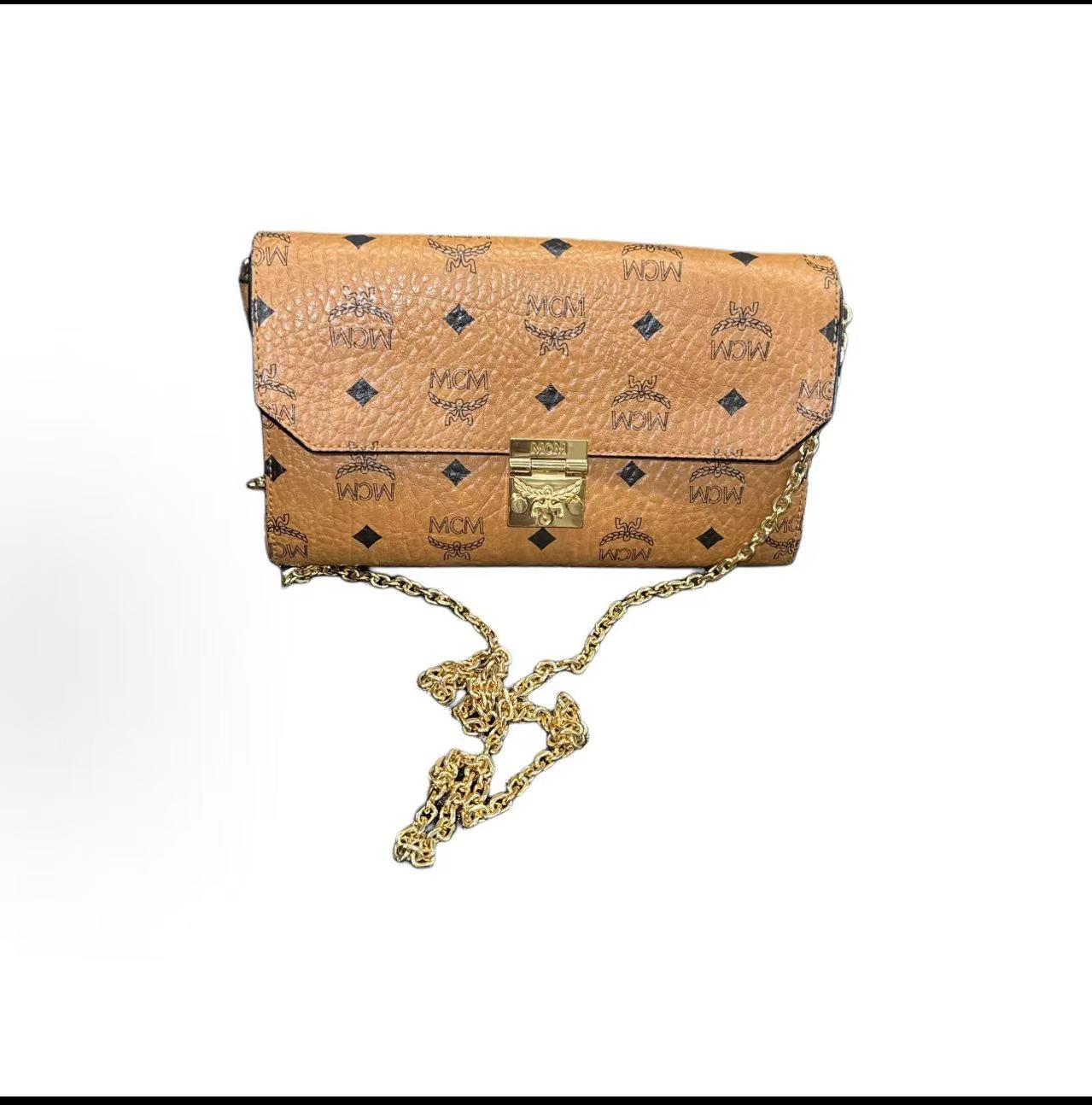 95新 MCM 【TVB识货】MCM干邑色钱包 链条包