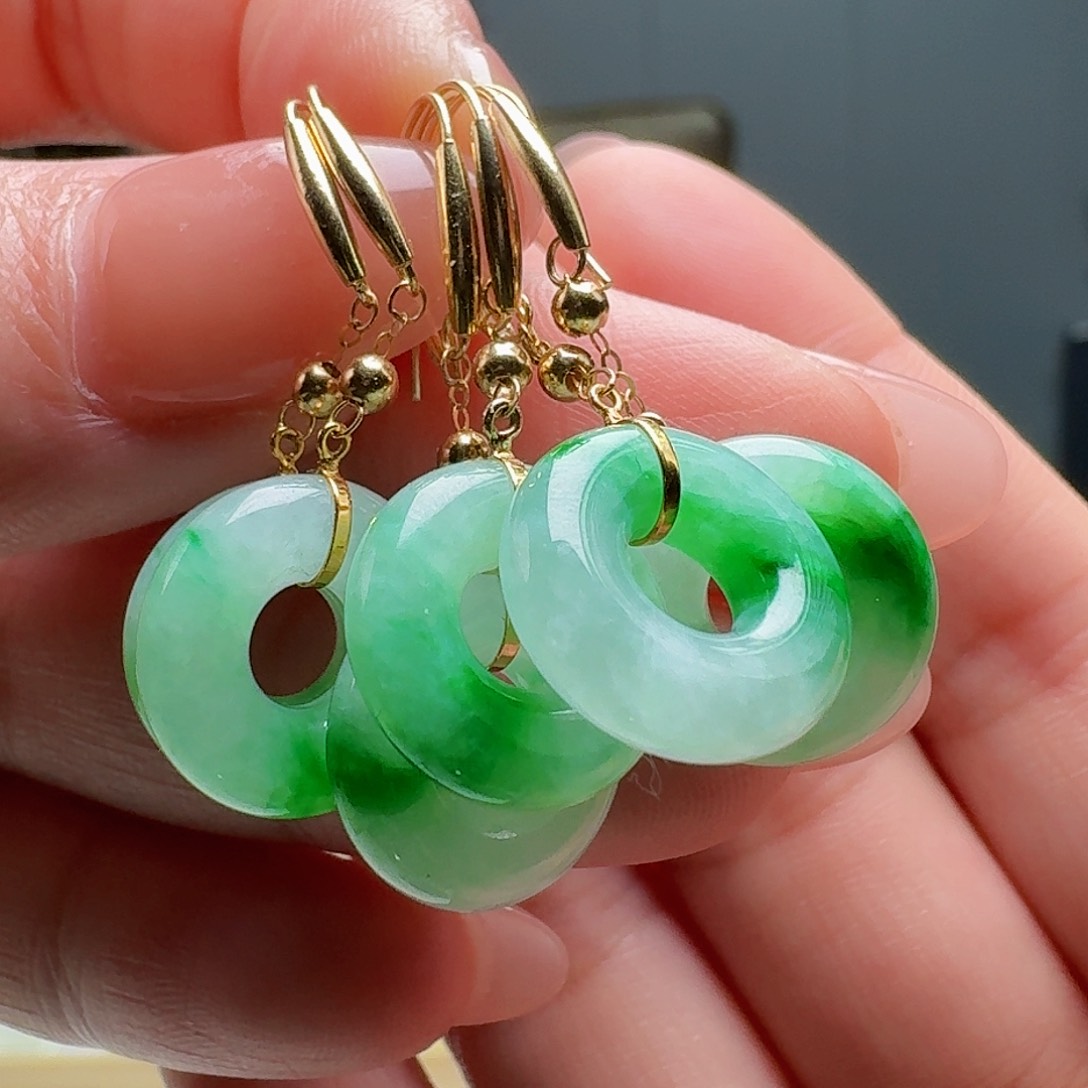 翡翠耳饰18K金镶嵌多样性发货其一