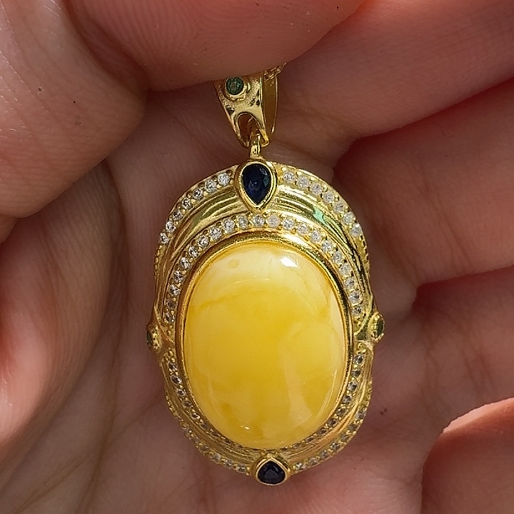 蜜蜡银S925镶嵌吊坠(不含链)吊坠