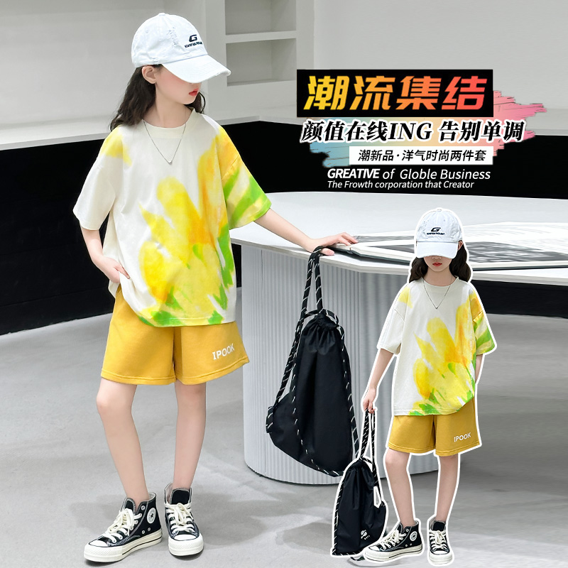 女童夏装套装新款2025中大童洋气运动短袖短裤薄款夏季时髦两件套