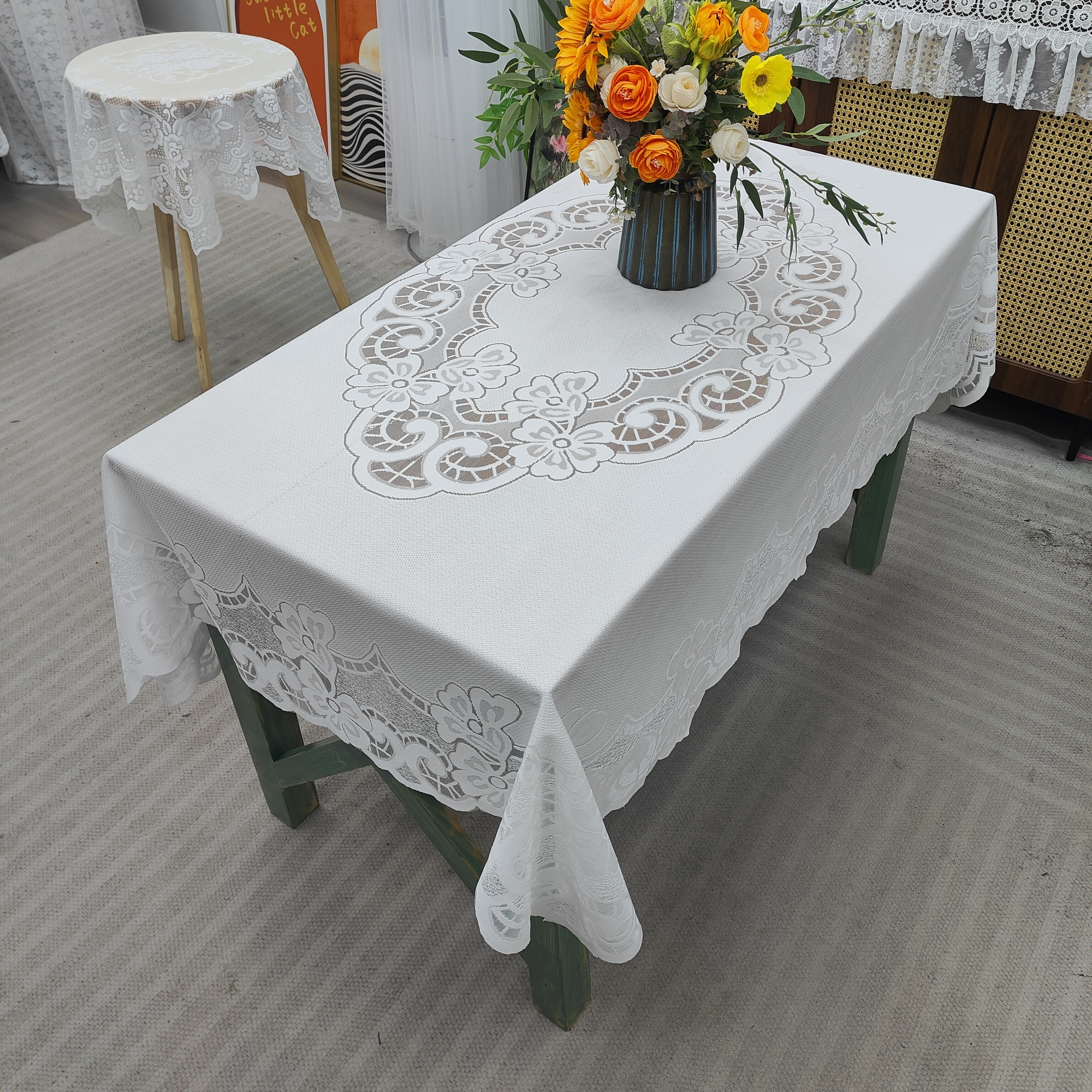 浪漫花束130*180cm纯色高级感桌布茶几餐桌防尘盖巾