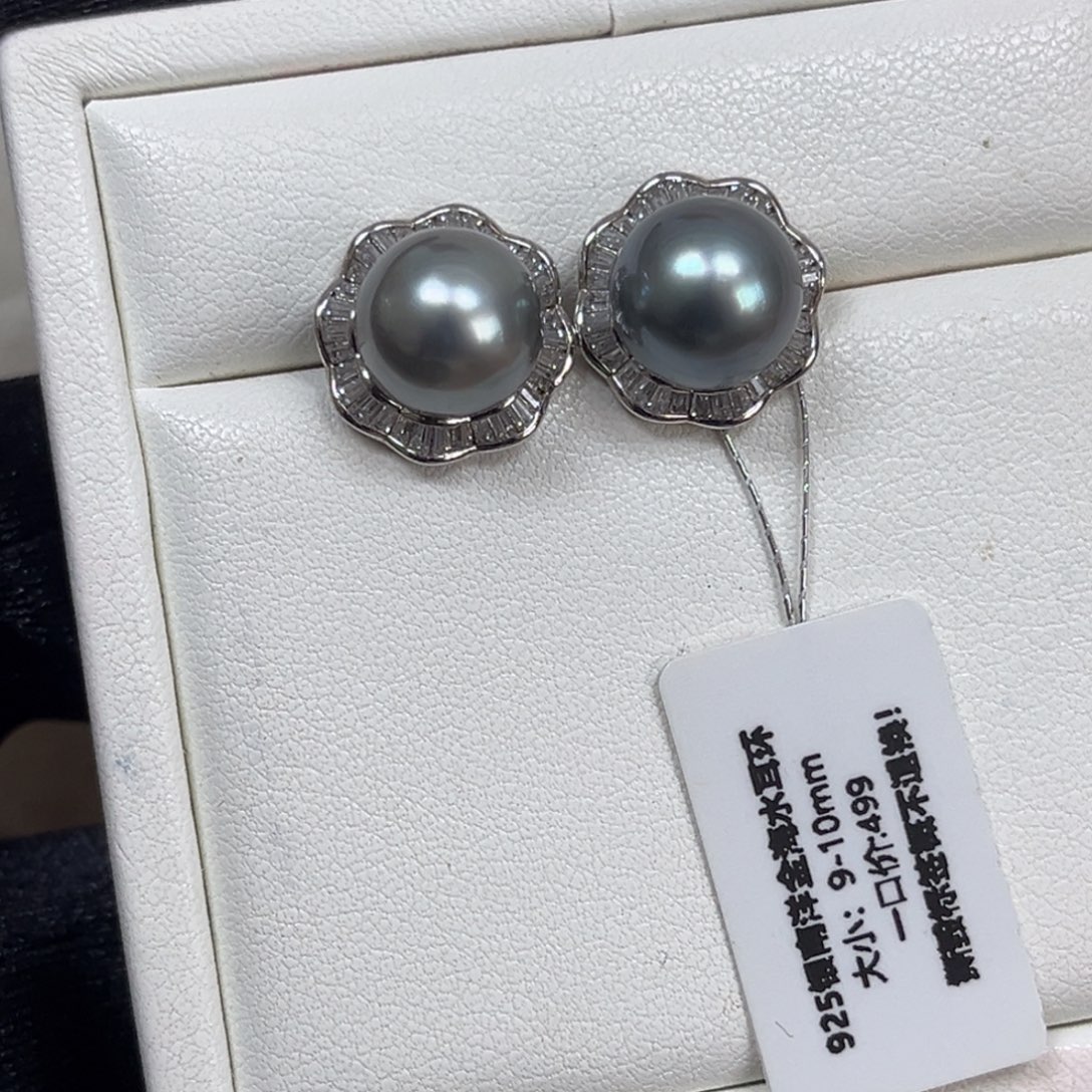 海水珍珠耳饰银S925镶嵌9-10mm