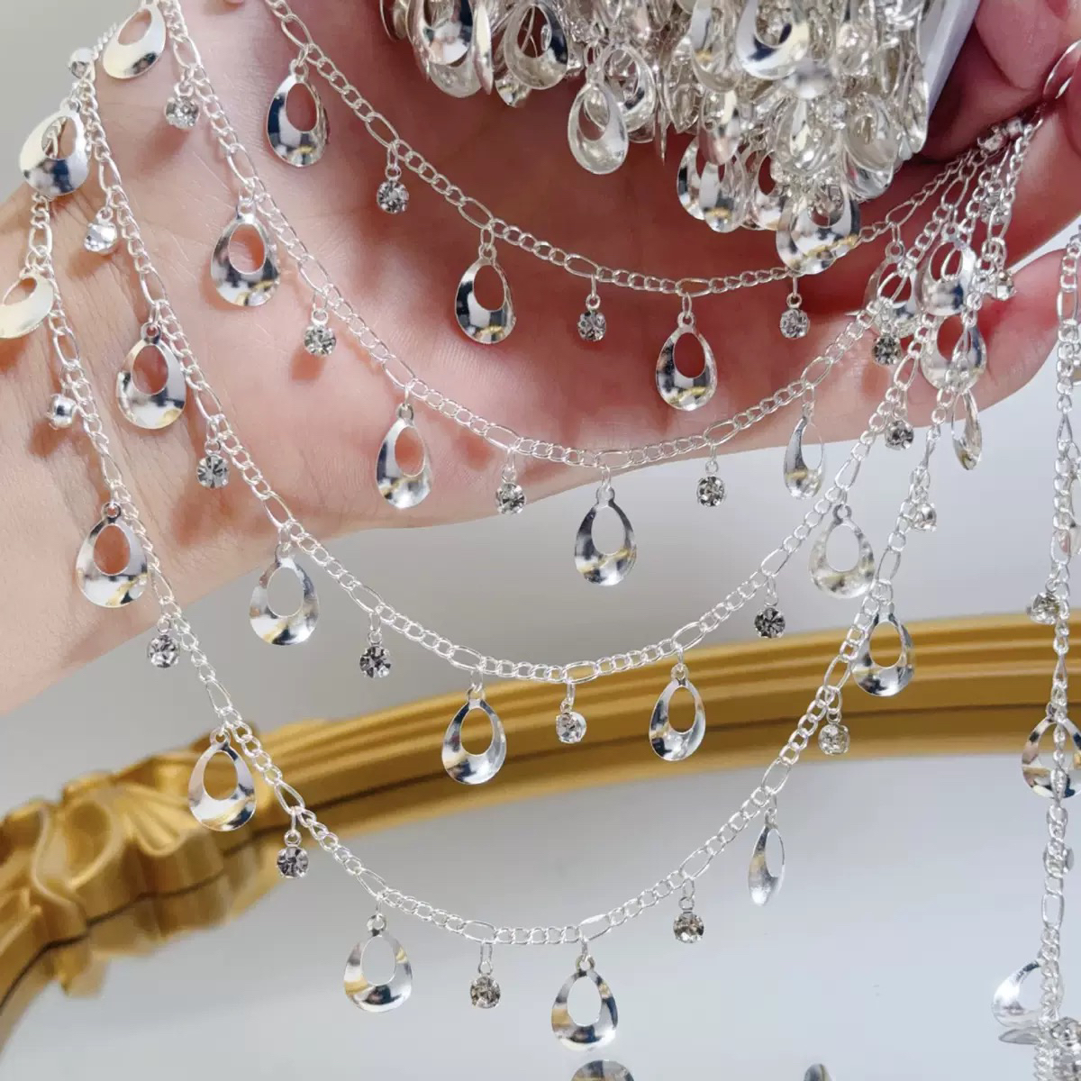 编号515 凤尾~diy链条保色大水滴流苏钻链古风发饰镂空凤尾链