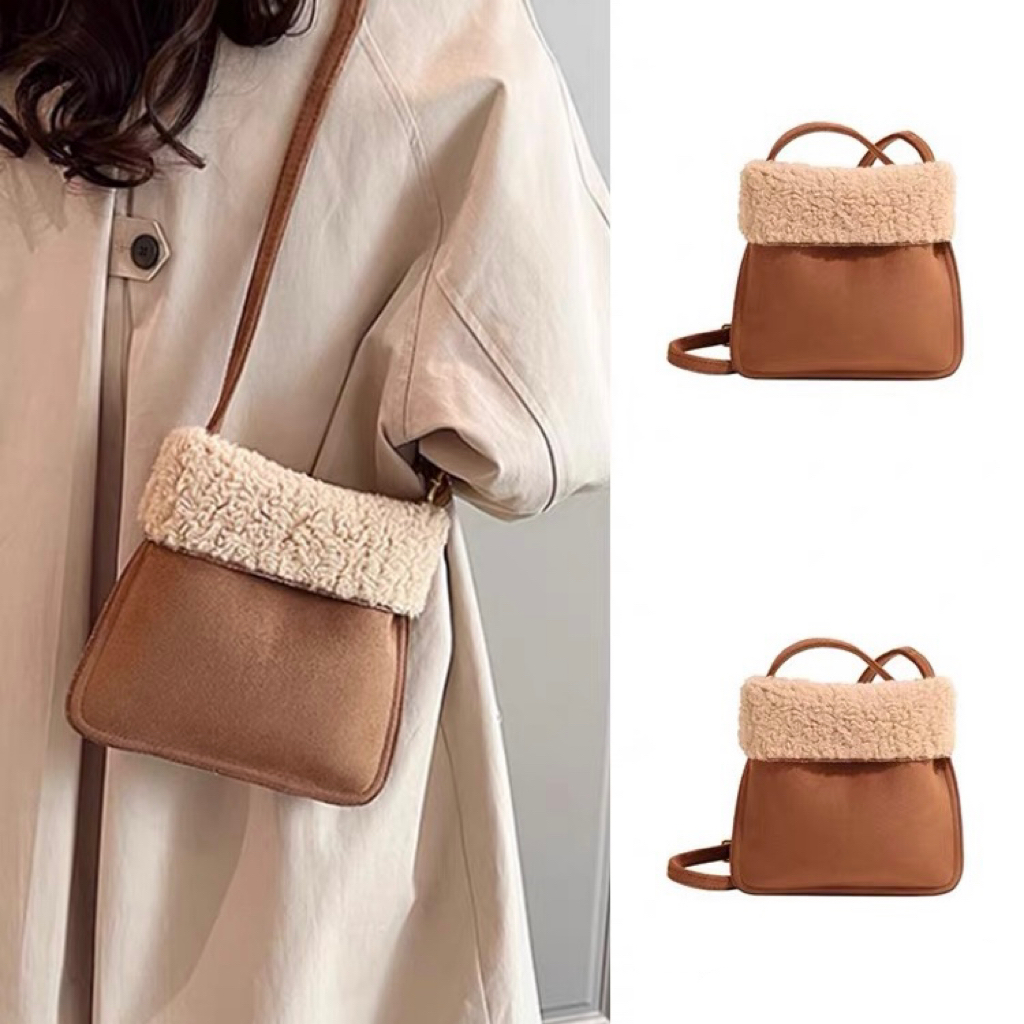 25S 美拉德毛绒绒包包小众韩版复古简约仿麂皮秋冬软软单肩斜跨包