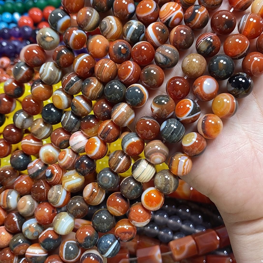 玛瑙/玉髓未镶嵌珠宝半成品梦幻线条玛瑙一条卡10mm