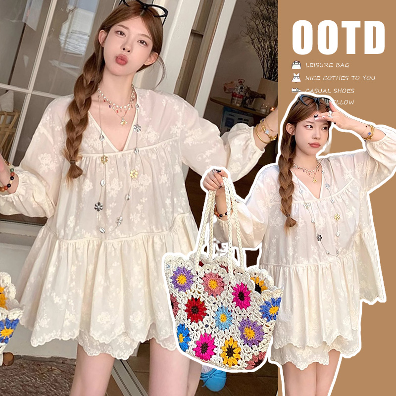 气质减龄孕妇装夏季新款洋气宽松显瘦刺绣上衣短裤潮妈休闲两件套