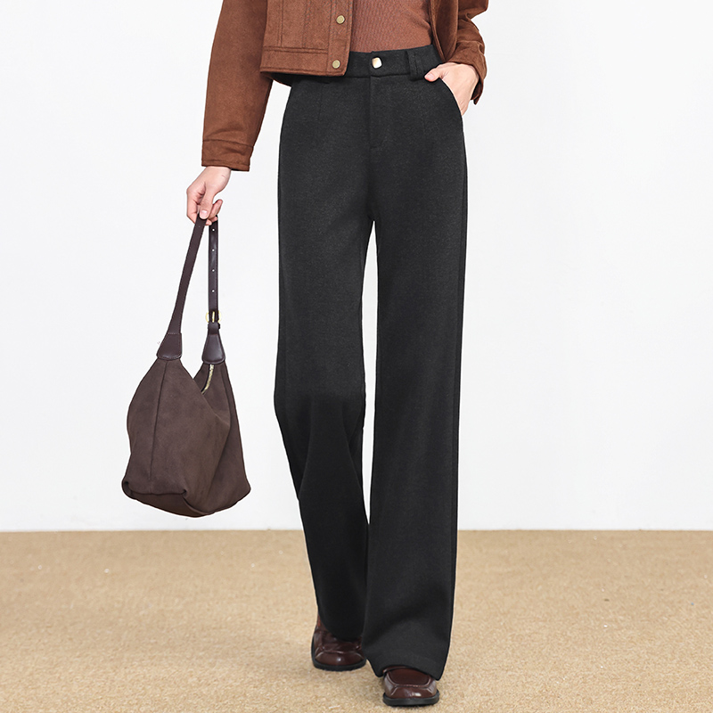 2025新显瘦保暖冬季羊毛裤高腰休闲阔腿裤垂感拖地长裤加厚直筒裤