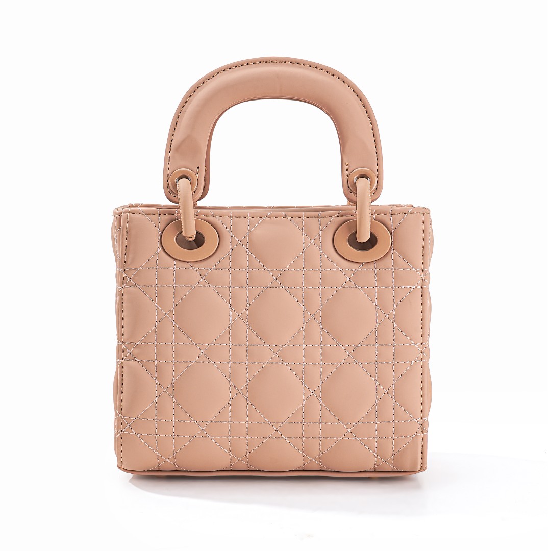 磨砂三格绣线包链条手提单肩斜挎高级感菱格女包-C035粉棕