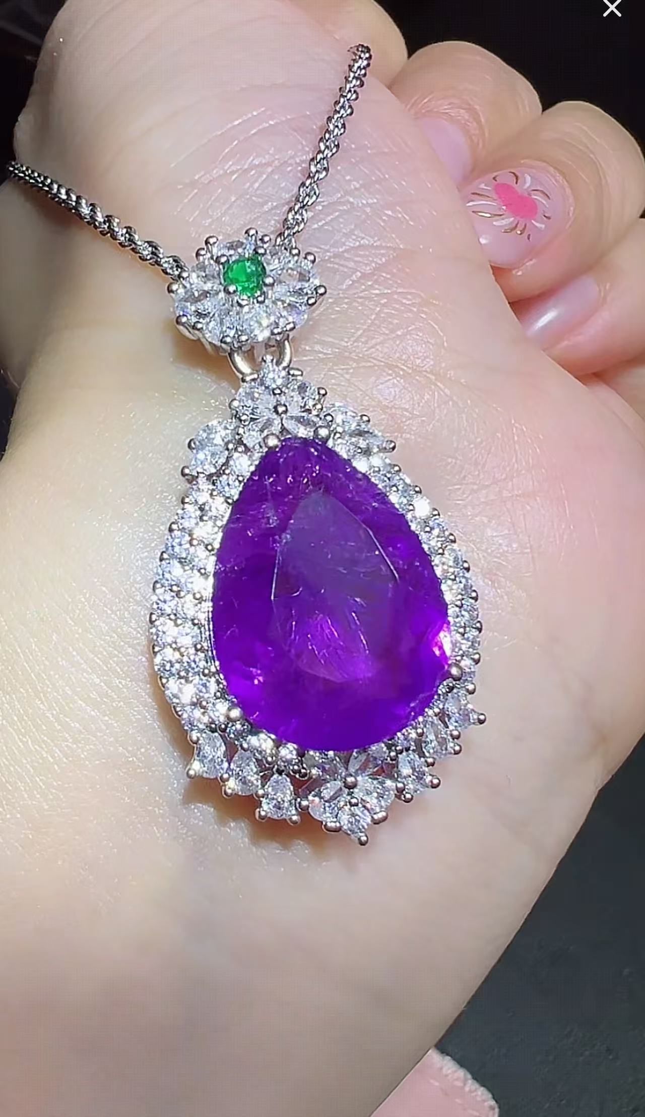 CT11411（初心珠宝）紫水晶紫水滴吊坠-配麻花链