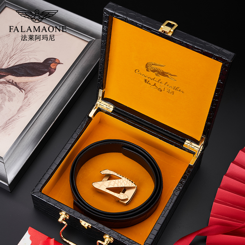 法莱阿玛尼真鳄鱼皮腰带正品高档男士真皮奢华皮带自动扣裤带新款