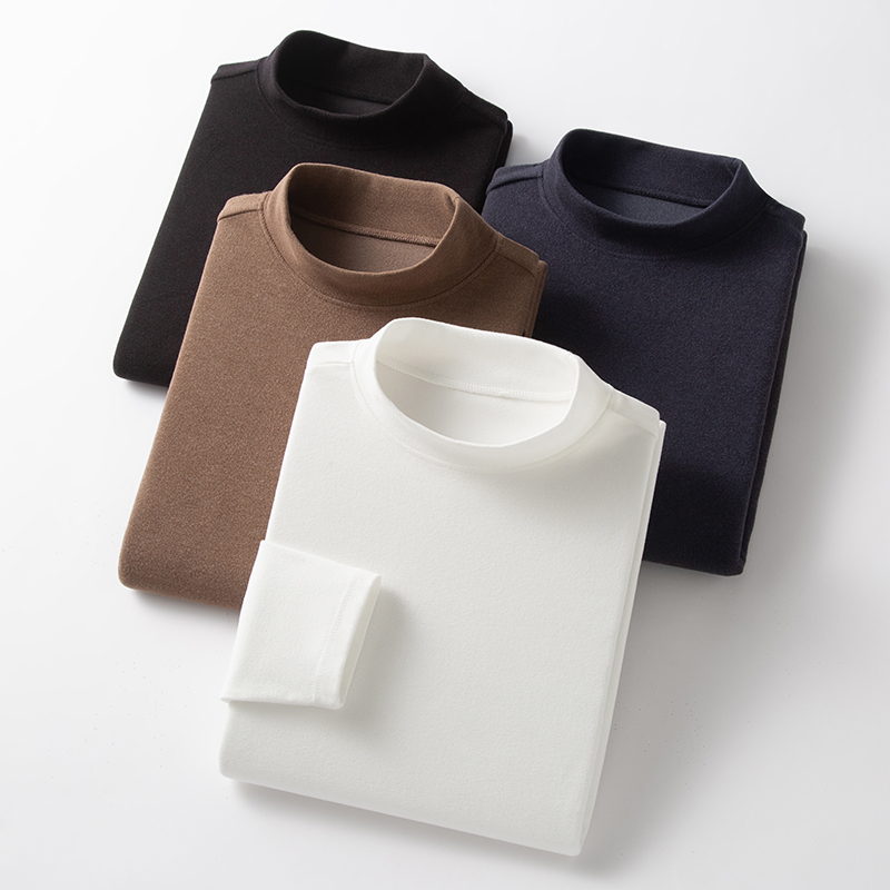 皮尔卡丹德绒自发热男士打底衫长袖秋冬中领加绒保暖百搭内搭T恤