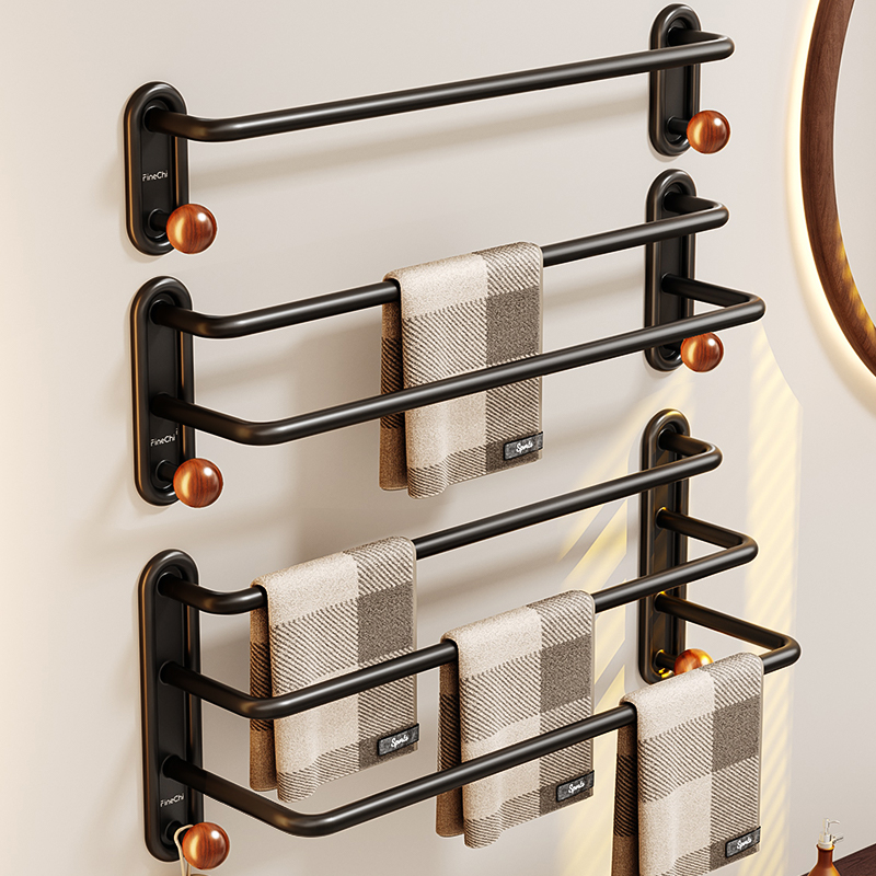 毛巾架卫生间免打孔毛巾挂杆浴室浴巾架子厕所壁挂式置物架中古风