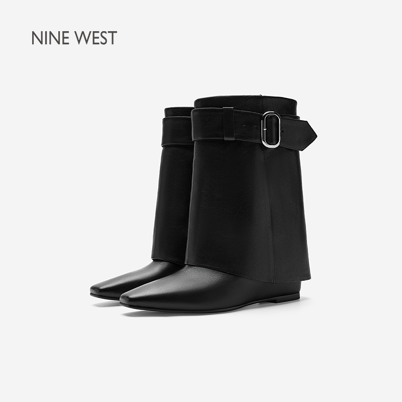 NineWest玖熙裤管靴女2025秋季新款内增高真皮单靴时尚西部牛仔靴