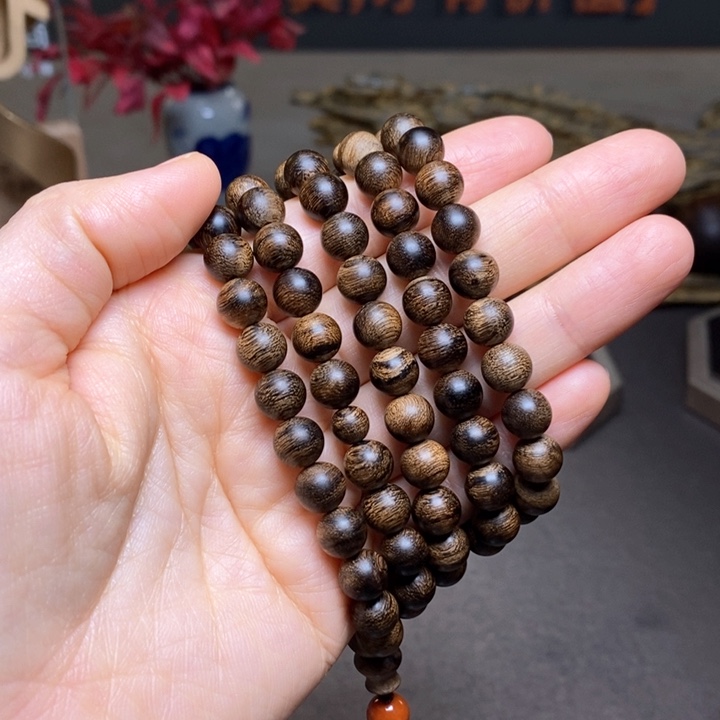 沉香手串越南芽庄白棋楠金丝爆瘤疤窖藏料0.8×108限量款