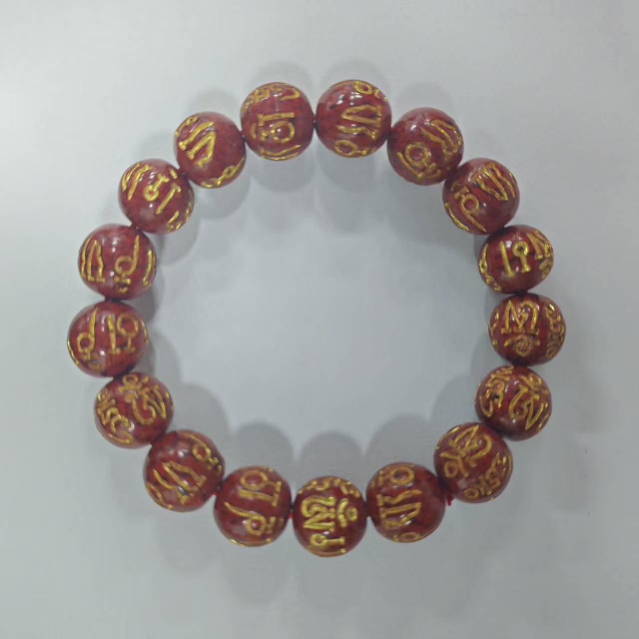 含辰砂工艺品N011-经典晶体卡12六字真言手串