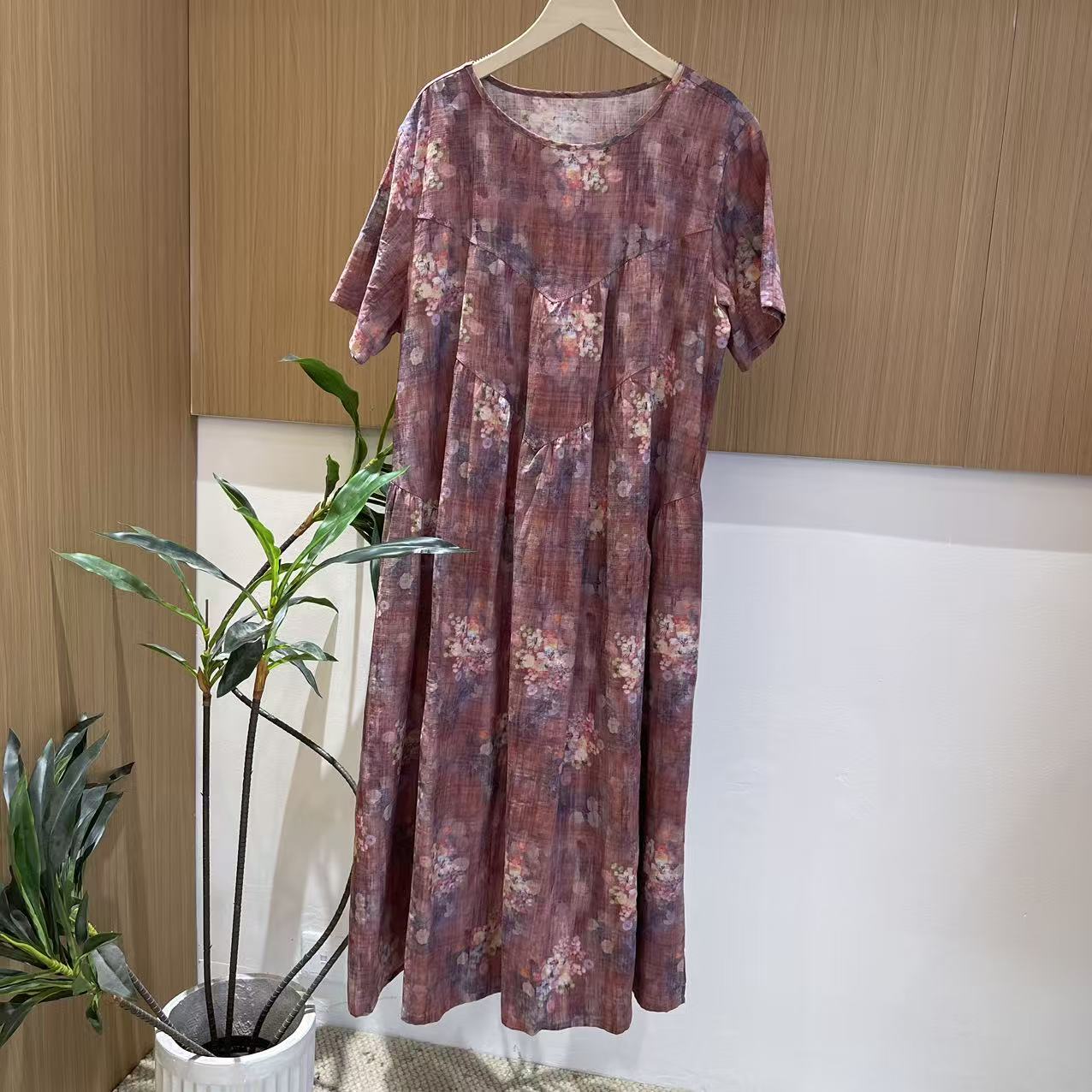 12641新款夏季优雅宽松大气印花福利款棉麻连衣裙