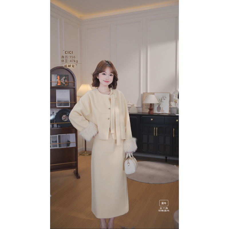 S瞌睡兔定制【清苍-奶油蛋黄】秋冬加厚韩版毛呢套装247224/247225