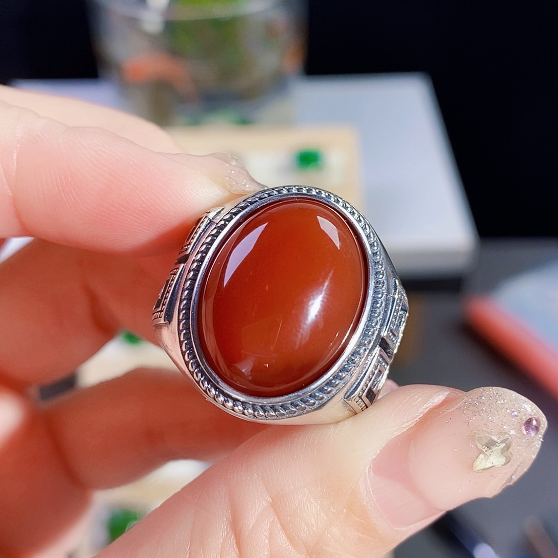 玛瑙/玉髓戒指银S925镶嵌