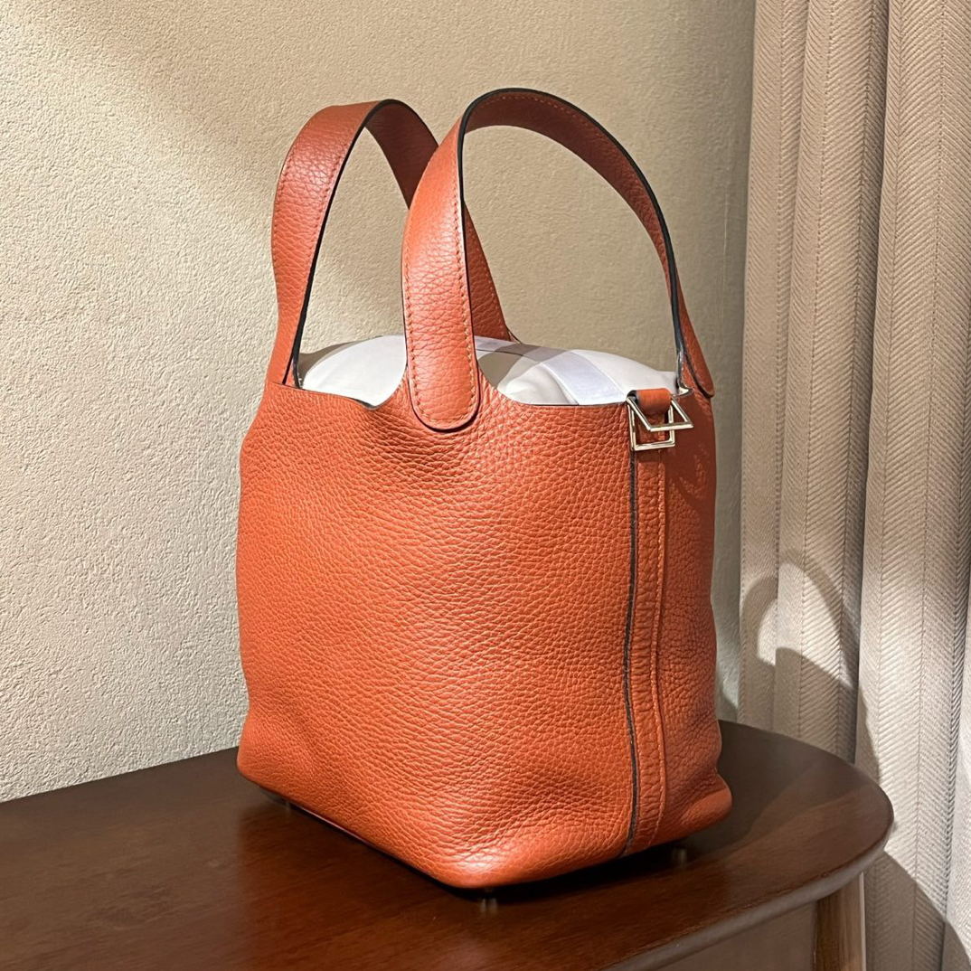 99新 Hermes/爱马仕 6c南瓜色菜篮子18水桶包