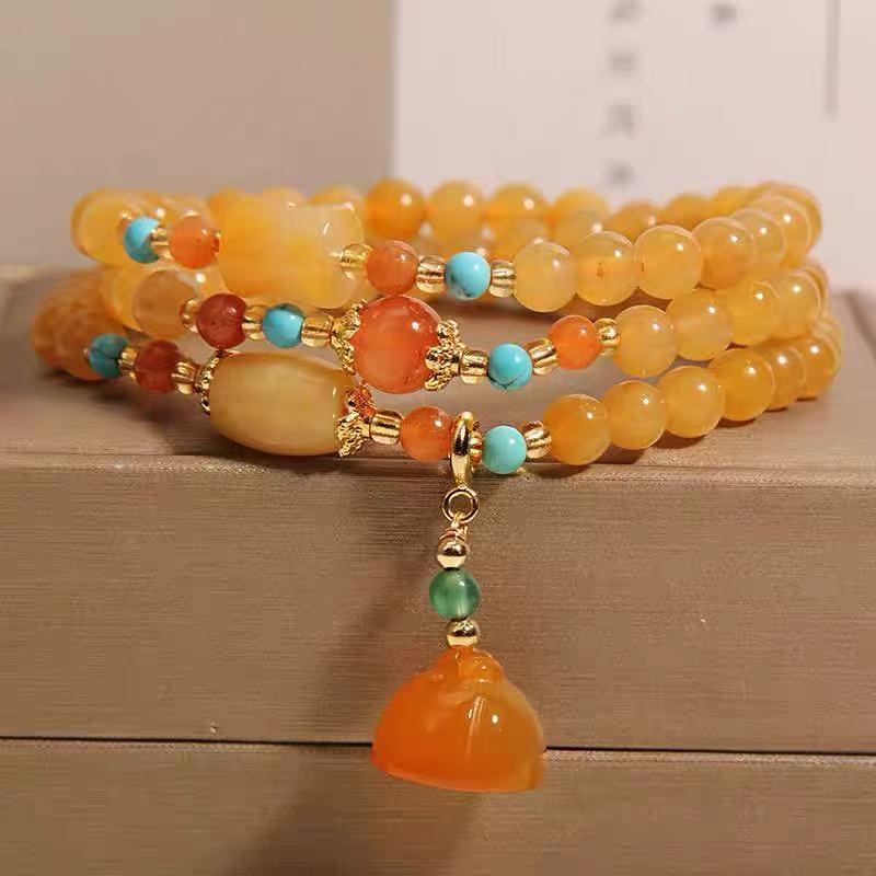 合金手链 福寿金丝多层手链彩色串珠女轻奢爆款莲蓬吊坠礼物