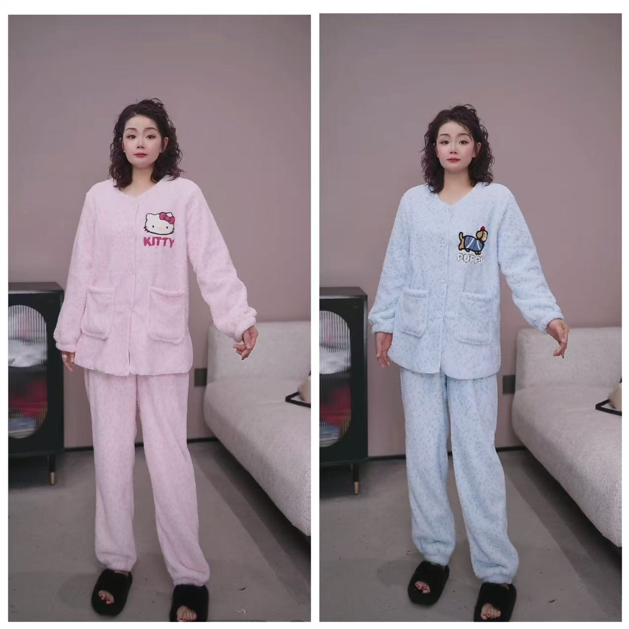 300克 雪糕绒 口袋绣花家居服套装 FKE 25320【NO退换】瑕疵品