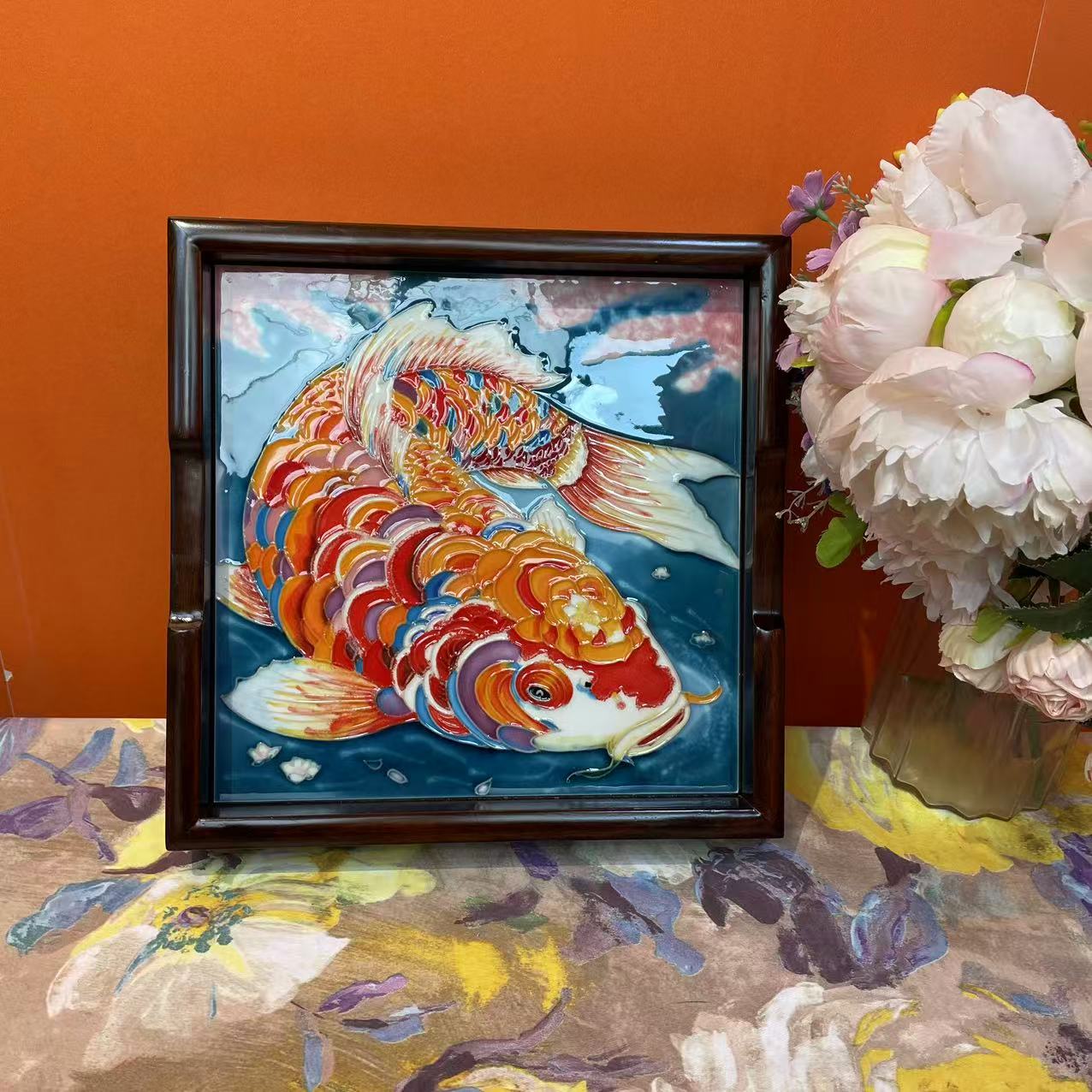 圣诞年终25方-双面-文创复古老榆木瓷板画茶室防烫陶瓷装饰摆件