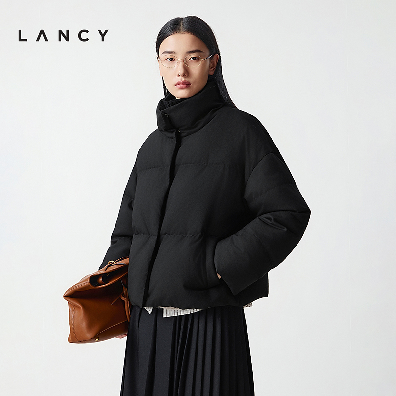【匈牙利白鹅绒】LANCY/朗姿2025冬季新款廓形针织立领短款羽绒服