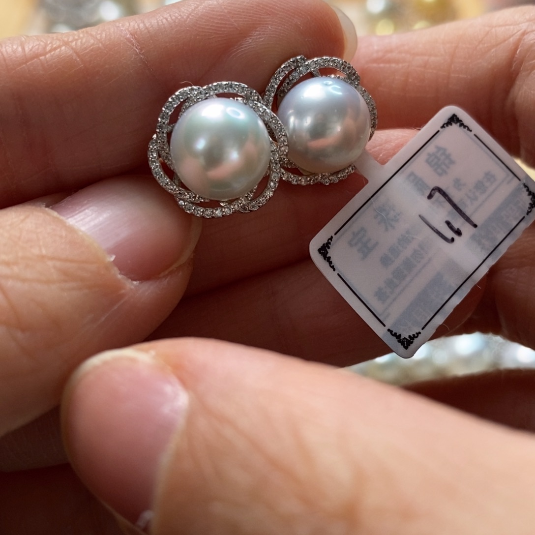 海水珍珠耳饰银S925镶嵌