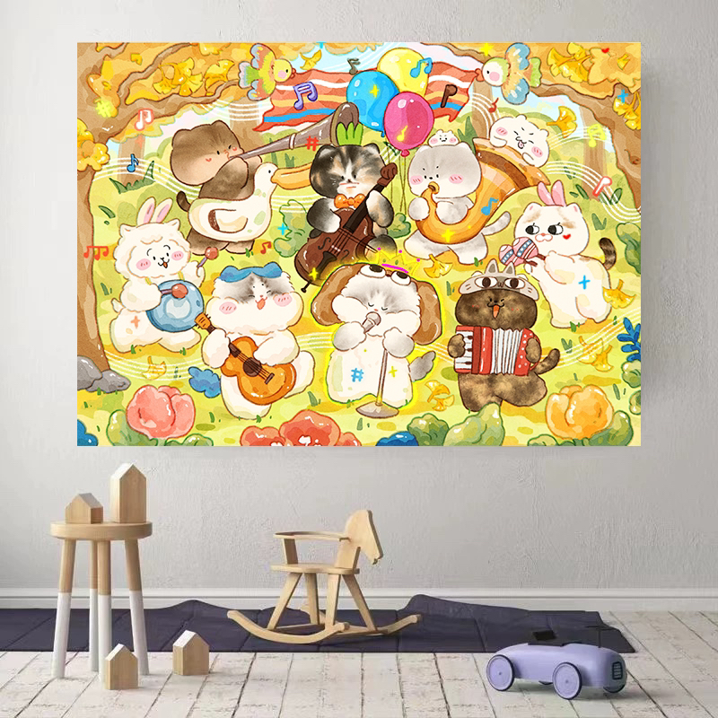 猫咪音乐会十字绣70×90厘米卡通狗新款可爱插画卧室客厅欢乐54色