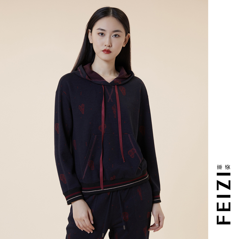 菲姿FEIZI冬款连帽抽绳卫衣0W115