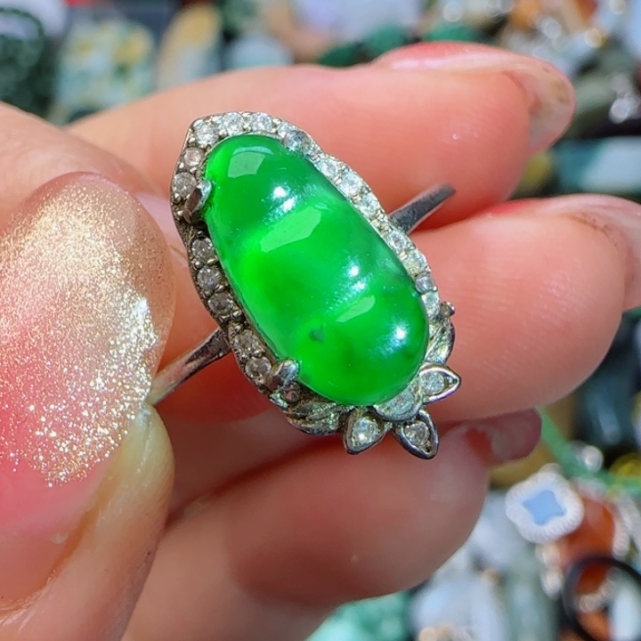 翡翠戒指银S925镶嵌天然A货43