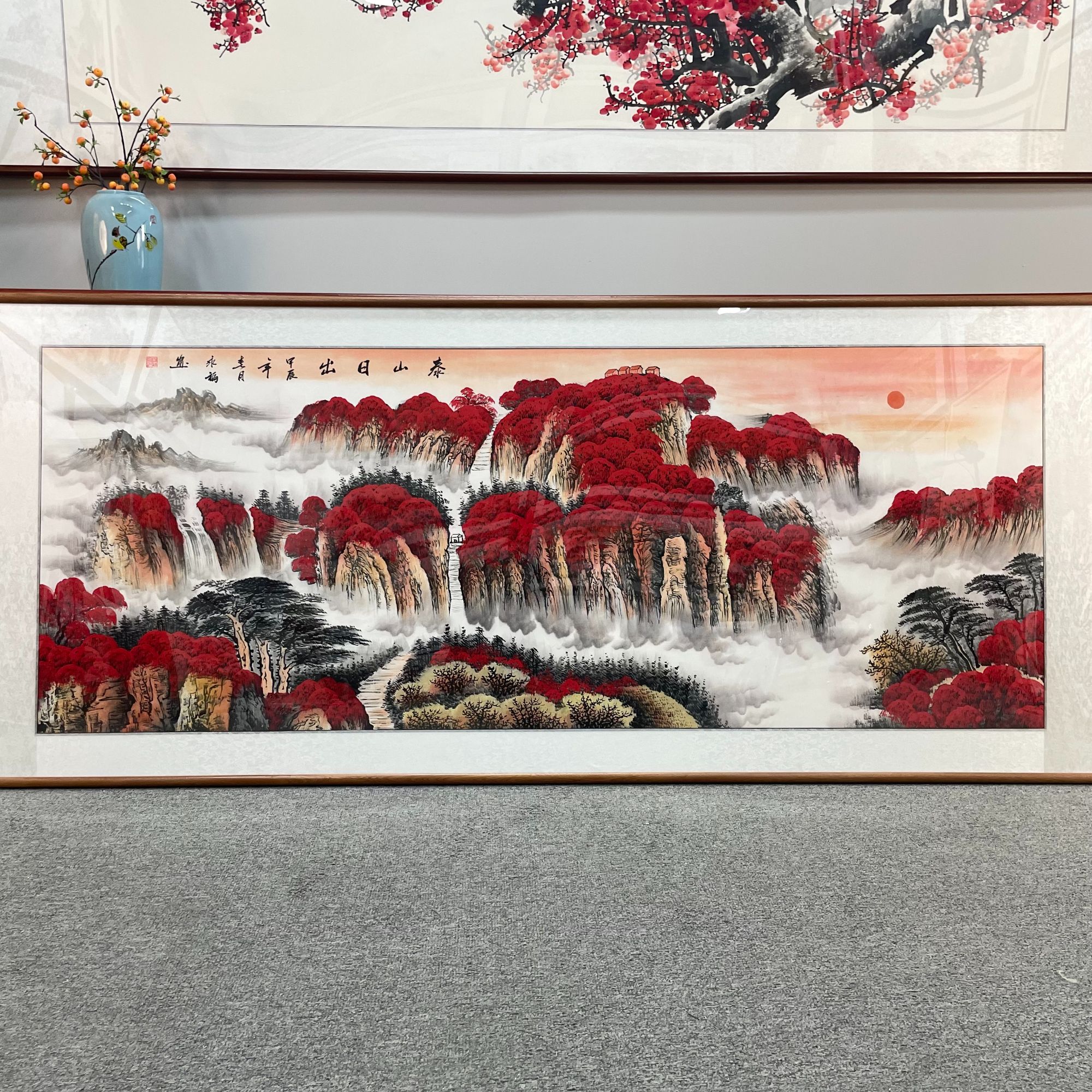 纯手绘泰山日出208*86山水画中国画字画直播间