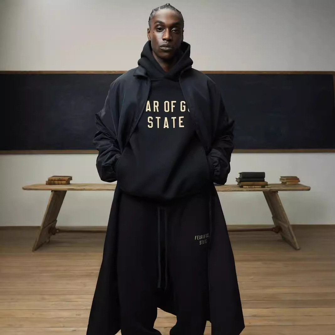 ESSENTIALS秋冬美式潮牌加绒宽松情侣复线卫衣卫裤套装