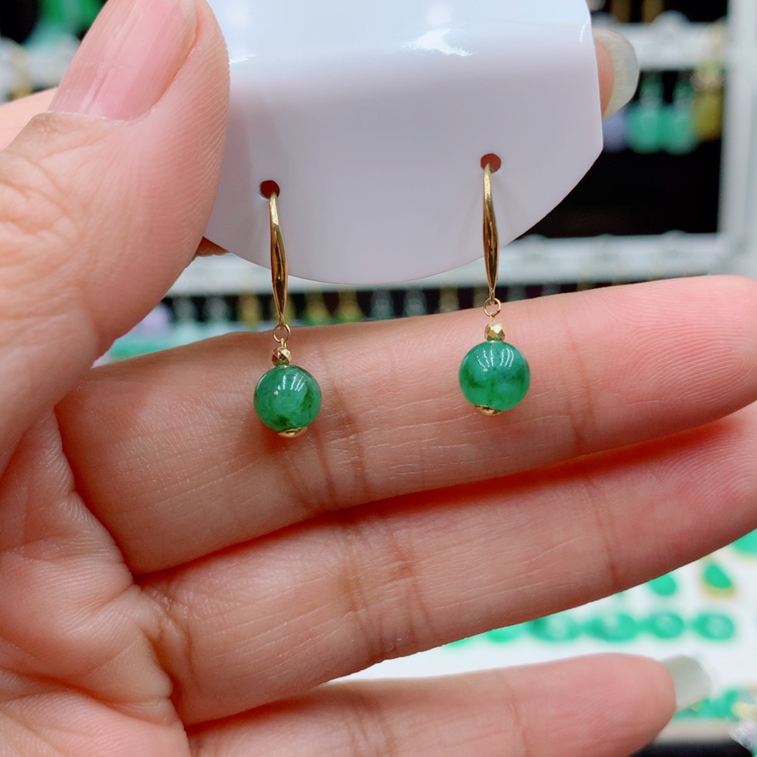 翡翠耳饰18K金镶嵌的