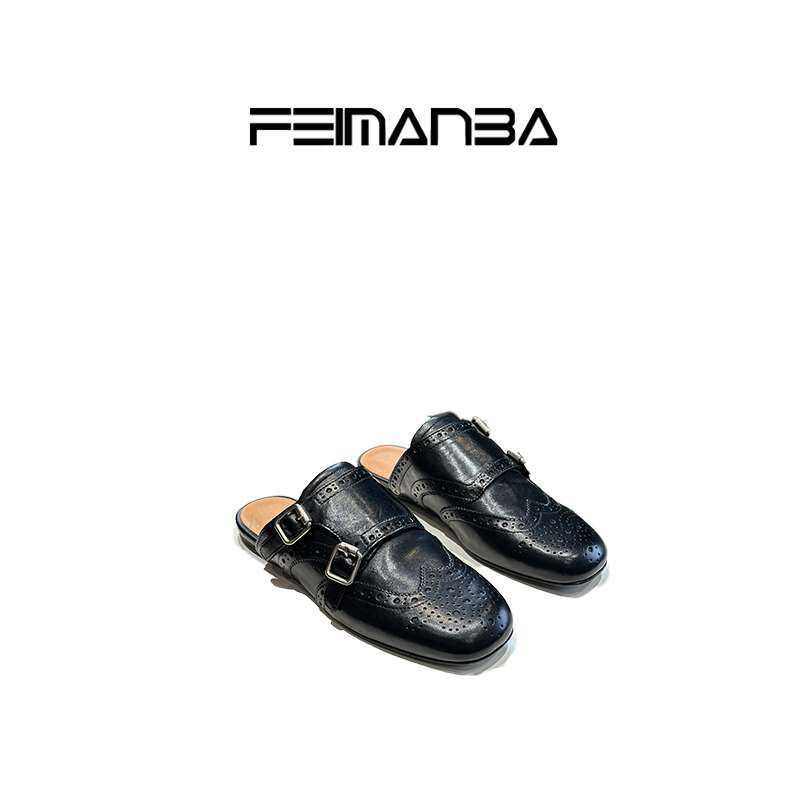 “断码特价”基石系列 牛皮水洗女士拖鞋布洛克包头穆勒拖女