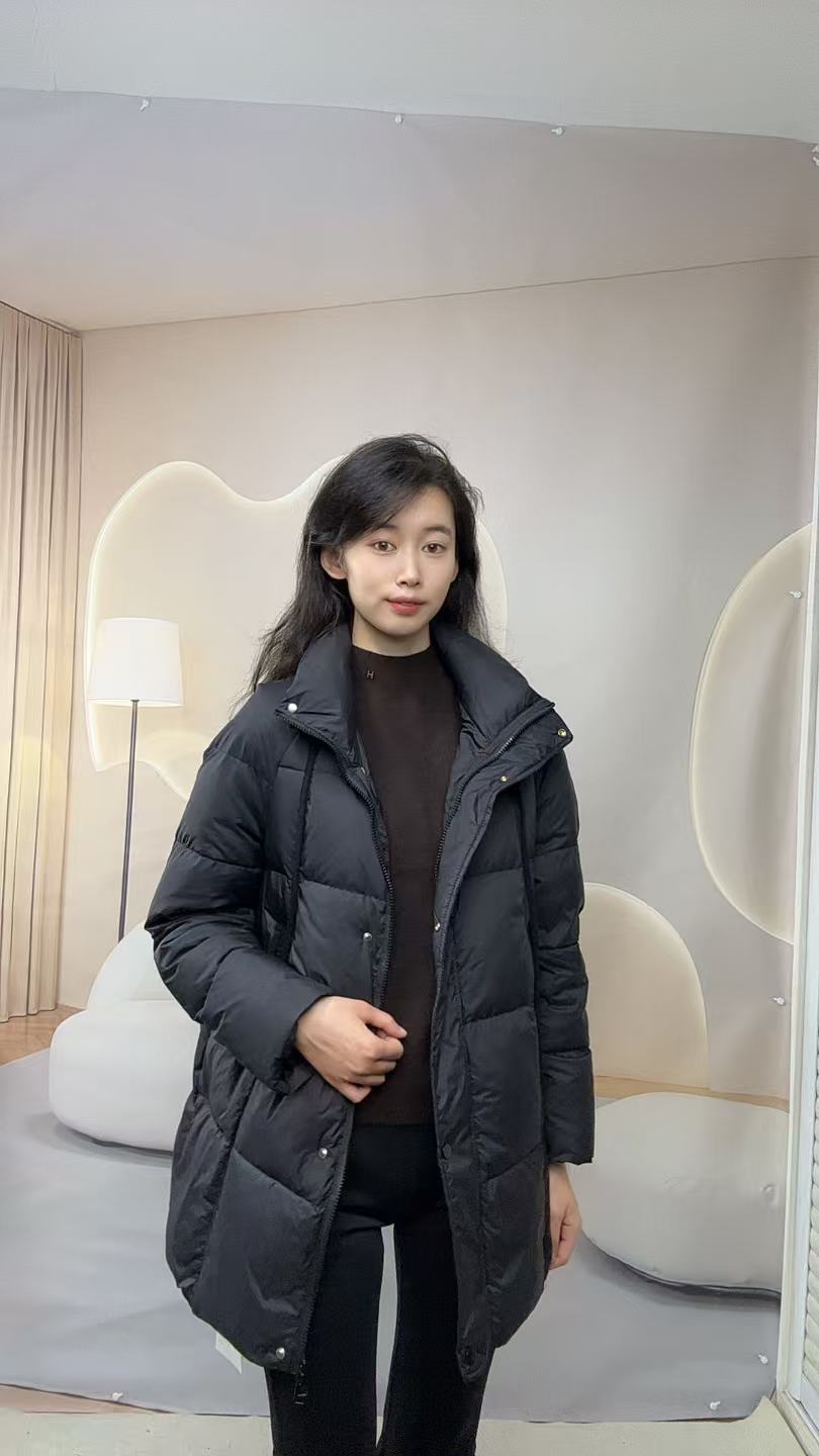 时尚2025欧韩版A字立领中长款羽绒服休闲保暖加厚黑色冬季