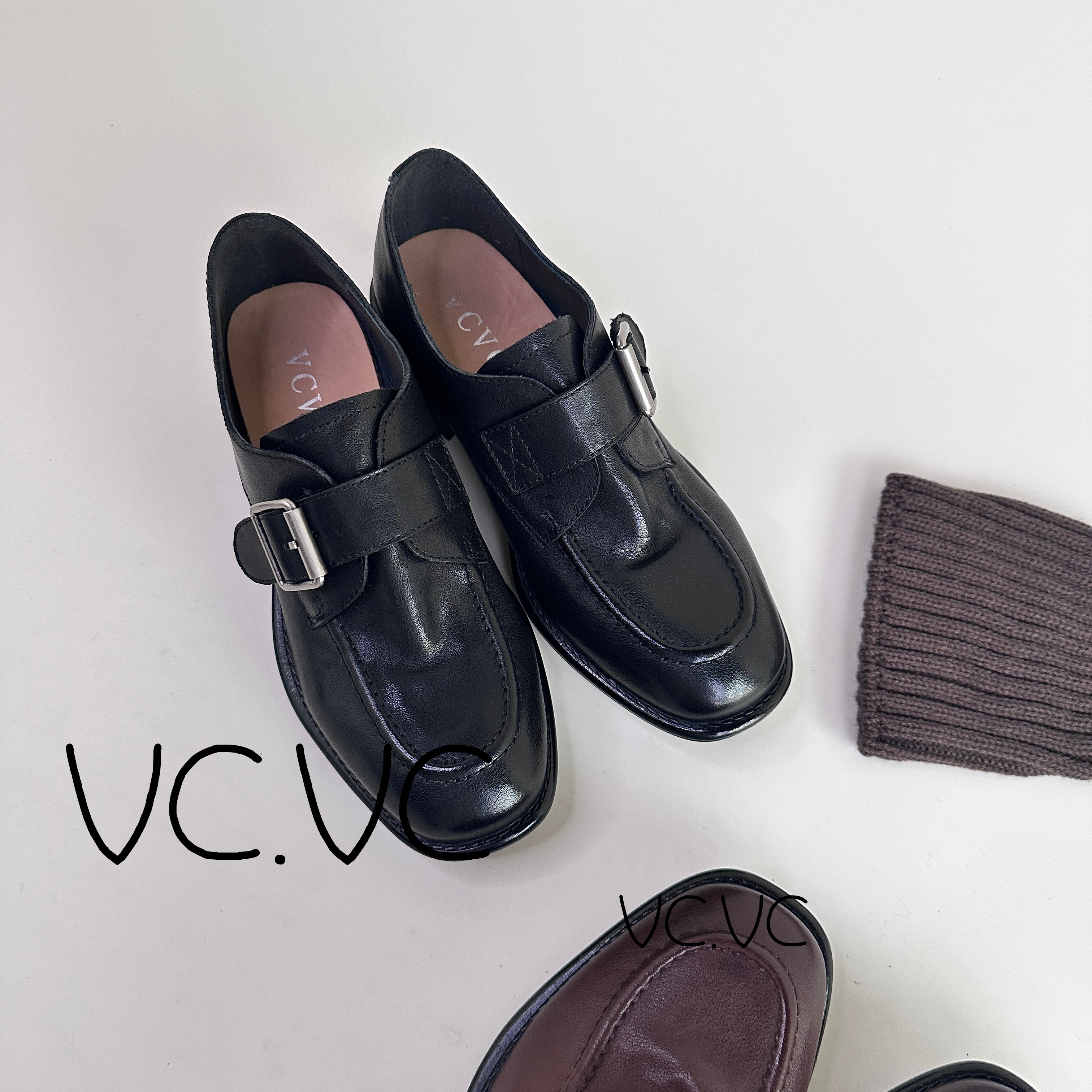 miux乐福鞋真皮英伦风复古一脚蹬魔术贴好穿脱【4.5cm】