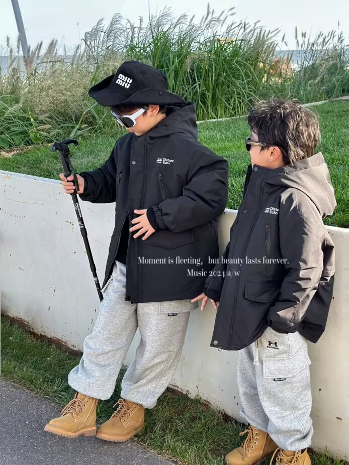 木莎防风加棉冲锋衣棉服外套上衣22208加厚休闲冬季男童女生棉衣