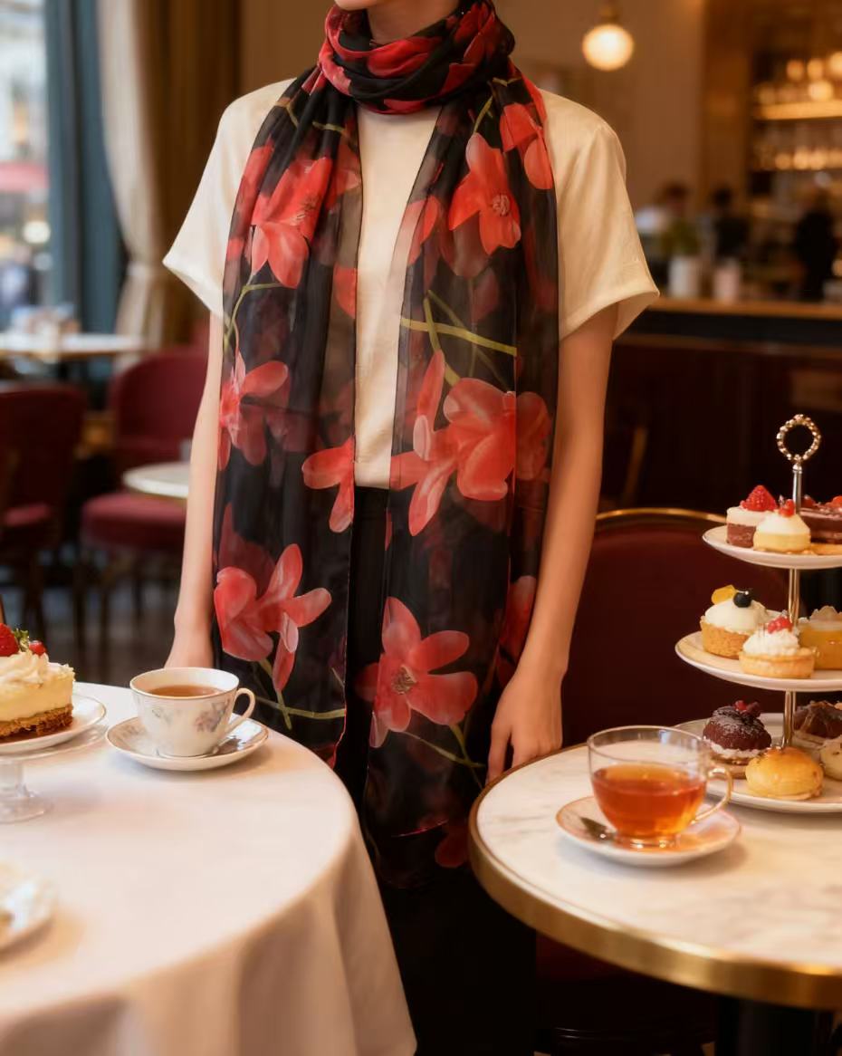 C300 红色小花 180*70左右围巾